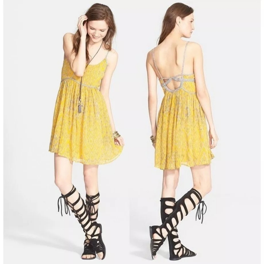 Free People Periscopes in the Sky Babydoll Dress Yellow Medium